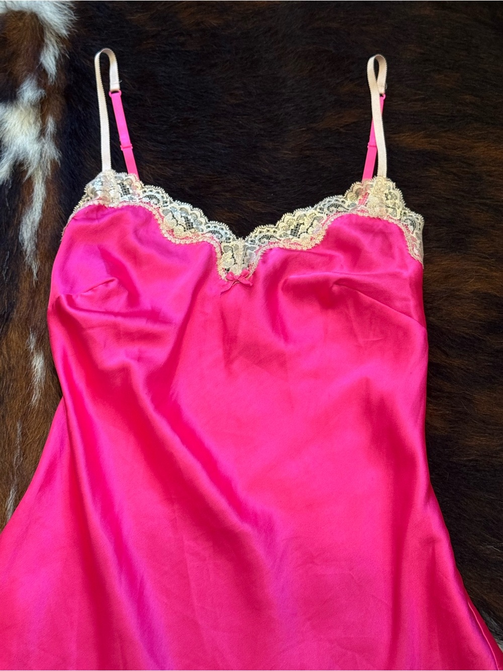 Victoria's Secret Hot Pink Chemise with Cream Lace Trim - Picture 2 of 4